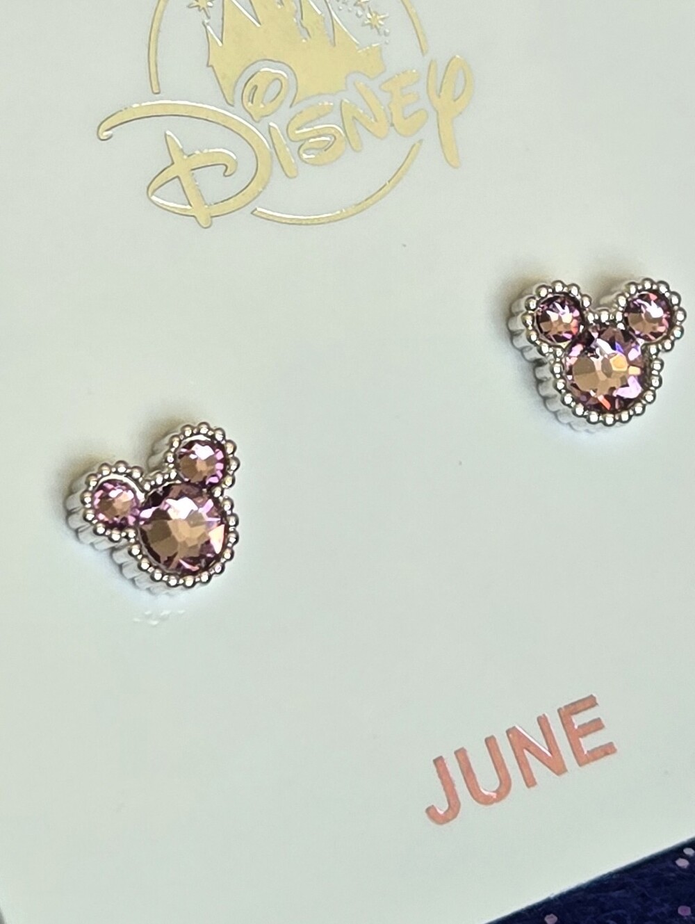 Mickey JUNE Birthstone Earrings - Silver plated with Light Pink CZ - Picture 4 of 9